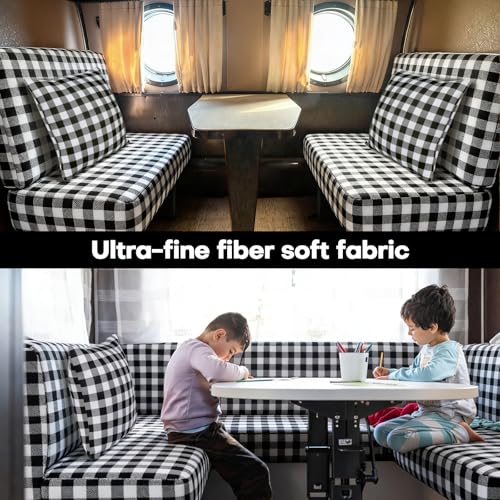 Bornerwhite 6Pcs Rv Dinette Cushion Covers Checkered Cushion Covers Dinette Booth Seats Stretch Washable Rv Seat Cover for...