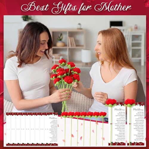 Sayglossy 30 Sets Mother's Day Crochet Rose Bulk Gifts Knitted Roses Crochet Flowers with Mother's Day Card for Church Mom...