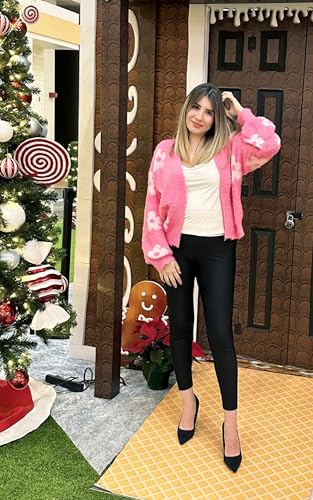 ECOWISH Women Floral Cropped Cardigan: Fall Long Sleeve Open Front Fuzzy Daisy Print Knit Sweaters Casual Y2k Outerwear