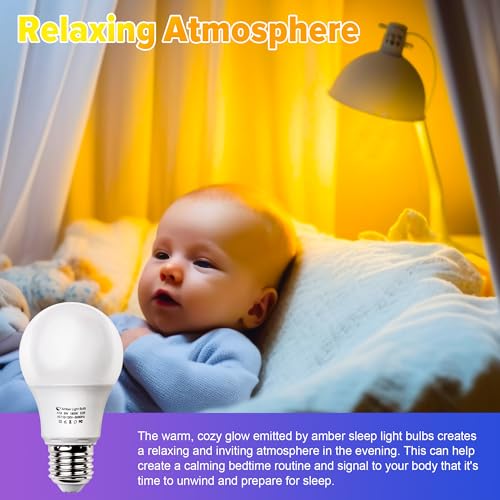 DALUXshop Amber Sleep Light Bulbs, Blue Light Blocking, A19 9W(60 Watt Equivalent) Dim Light Bulbs for Lamp, 1800K Warm Li...