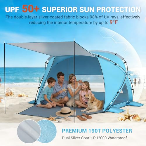 Elegear Beach Tent Sun Shelter with Canopy, CumbreX™ 4-6 Person Pop Up Beach Tent, Easy Setup UPF 50+ UV Protection Portab...