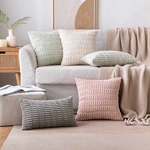MIULEE Pack of 2 Corduroy Decorative Throw Pillow Covers 18x18 Inch Soft Boho Striped Pillow Covers Modern Farmhouse Home ...