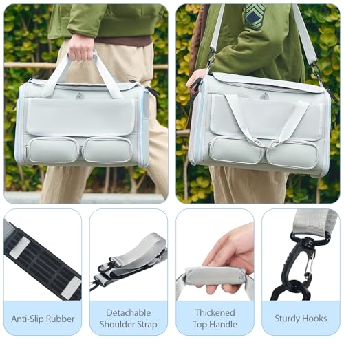 Cat, Dog Carrier for Pets up to 15 lbs, Soft-Sided Collapsible Pet Carrier with Upgraded Sturdy Base, Privacy Curtain and ...
