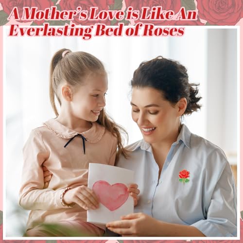 Liliaafar Mother's Day Rose Pin Gifts Red Rose Flower Lapel Pin Enamel Brooch with Inspirational Praise Card Church Gifts ...