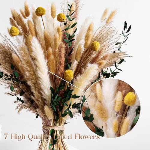 Boho Dried Flowers Bouquet – Olive Green Wall Decor, Pampas Grass Bouquet, Rustic Flower Arrangement, Moody Office & Bedro...