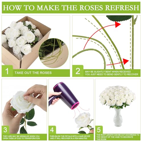 Hananona Artificial Roses in Bulk, Fake Velvet Silk Roses Realistic Rose for Wedding Centerpieces Flower Arrangement Home ...