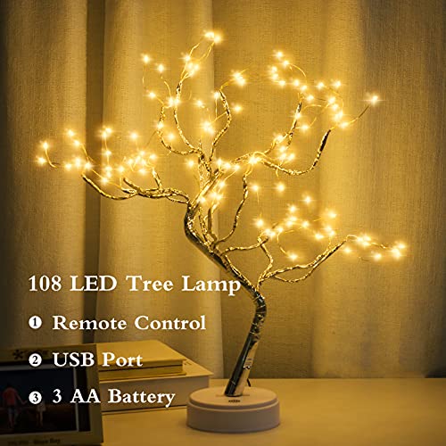 PXBNIUYA 108 LED Sparkly Fairy Tree Lamp, Warm White, Remote Control, USB/Battery, 8 Modes, DIY Bonsai Decor, Festival Dec...