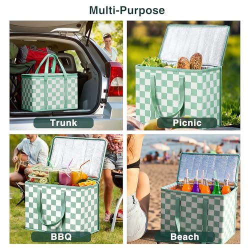 COOZOOM 2 Pack Insulated Reusable Grocery Bags, Heavy Duty Warming Large Capacity Collapsible Cooler Delivery Bags for Piz...