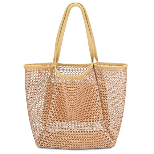 Iioscre Beach Bag for Women, Causal Hobo Pool Bags with Zipper Inner Pocket, Foldable Swim Tote Bag for Vacation Essentials