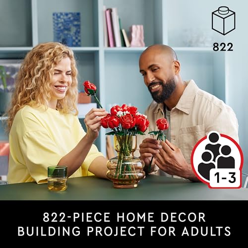 LEGO Botanicals Bouquet of Roses Artificial Flowers - Fake Red Roses Building Set for Adults, Ages 18+ - Gifts for Birthda...