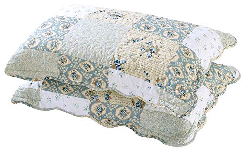 All American Collection New Reversible 3pc Floral Printed Patchwork Blue/Green Bedspread/Quilt Set Matching Curtains Avail...