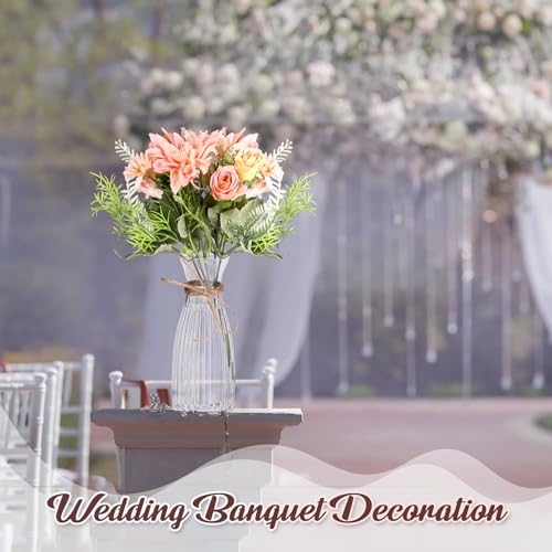 Reallnaive 30 Pack Artificial Flowers Table Centerpieces Decorations with Vase Wedding Mason Jar 20 Bundles Silk Floral Bo...