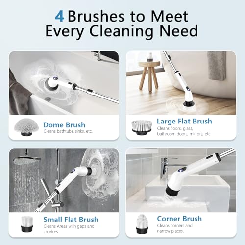 TUYU Electric Spin Scrubber, Full-Body IPX7 Waterproof Bathroom Scrubber with Power LCD Display, Adjustable Extension Hand...