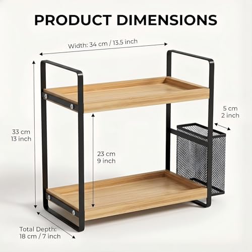 LEMIKKLE 2-Tier Wood Bathroom Counter Organizer with Basket,Waterproof Vanity Perfume Skincare Storage for Bathroom, Kitch...