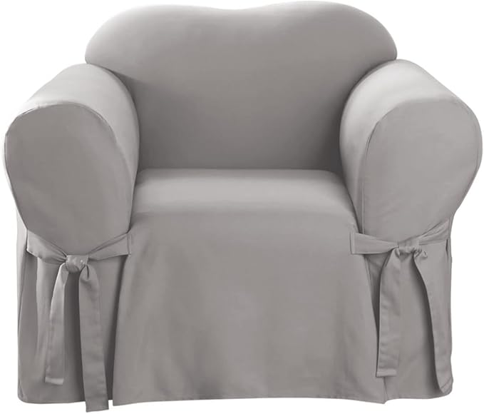 SureFit Cotton Duck Armchair Box Cushion One Piece Slipcover, Chair Cover, Relaxed Woven Fit, 100% Cotton, Machine Washabl...