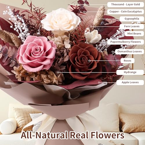 Preserved Flowers Bouquet, Real Eternal Flowers, Gifts For Women, Birthday Gifts For Mom Friends Her Girlfriend Sister, Va...