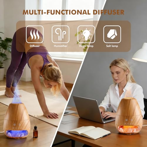 Dialan's Essential Oil Diffuser with Flame Effect Ultrasonic Himalayan Salt Lamp Diffuser Ultrasonic Cool Mist Humidifier ...