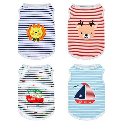 Vehomy 4 Pack Striped Pattern Dog & Cat Summer Tee Shirt - Breathable Cooling Tank Top Soft Vest for Small to Medium Dogs...