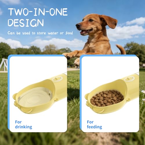 YFL Portable Dog Water Bottle with Food Container - 2 in 1 Travel Puppy Water Dispenser with Crossbody Sling & Strap - Lea...