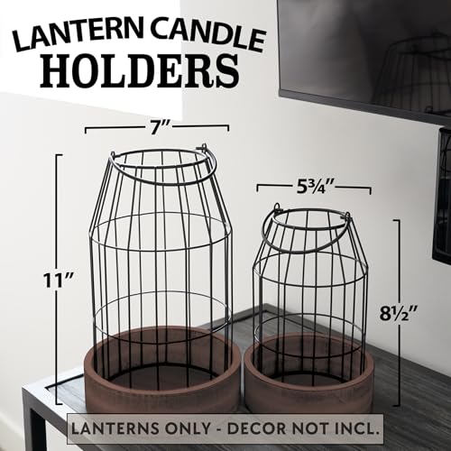 Rustic Farmhouse Lantern Decor Set of 2 - Stylish Decorative Lanterns for Your Living Room, Fireplace Mantle or Kitchen Di...