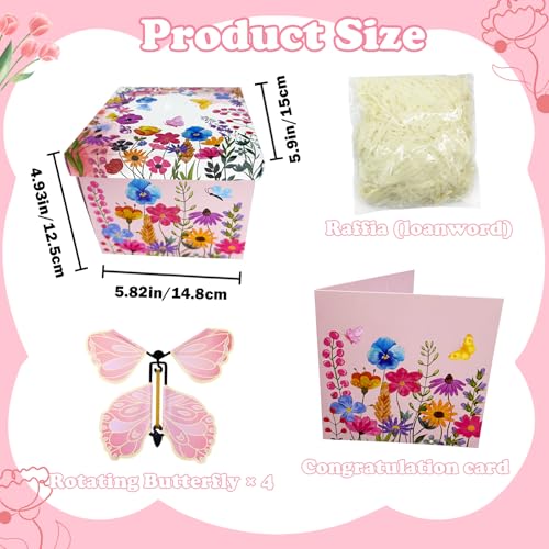 Butterfly Surprise Explosion Gift Box,Floral Printed Exploding Fantasy Box Pink DIY Creative Flying Butterfly Gift Package...