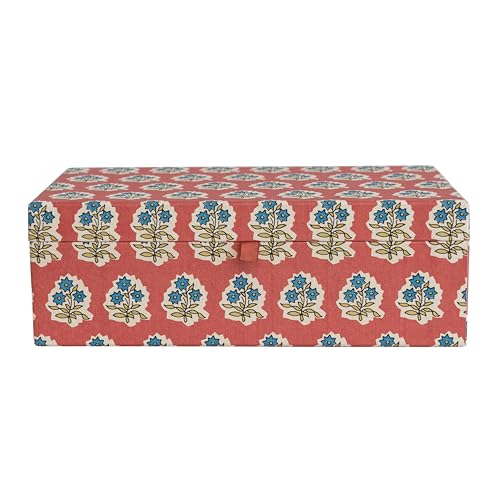 Fabric Covered Jewelry Box with Floral Pattern and Interior Mirror, Multicolor