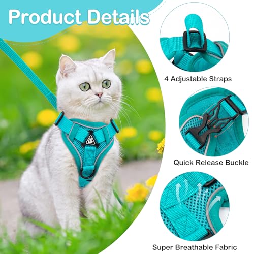 Cat Harness and Leash for Walking Soft Cat Harness Escape Proof, Adjustable Kitten Harness Cat Leash Reflective Strips Jac...