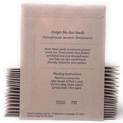 Forget Me Not Seeds - Memorial Funeral Favors - Memories Too Beautiful - 3.25x4.5 inches - Prefilled Seed Packets - Ready ...