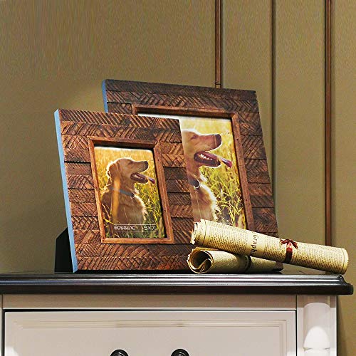 Eosglac Wooden Picture Frame 8x10 inch, Wood Plank Design with Rustic Brown Finish, Wall Mounting or Tabletop Display, Han...