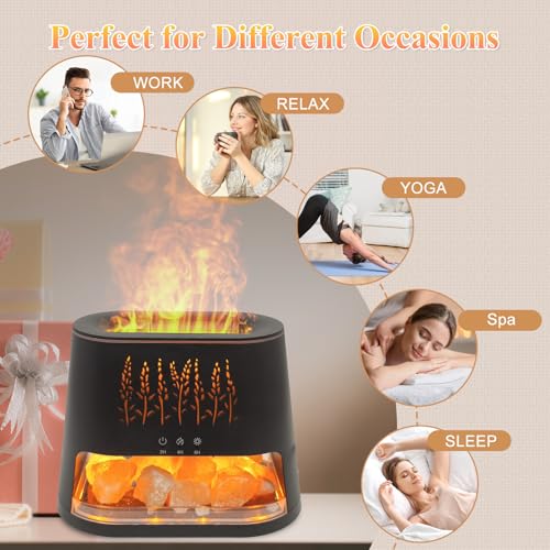 Fireplace Flame Diffuser & Himalayan Salt Lamp, 8 Colors Aromatherapy Diffuser Cool Mist Humidifier with Timer Auto Off Fu...