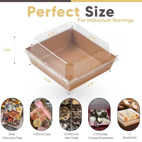 Leafiew 50 Pack Small Charcuterie Boxes with Clear Lids - To Go Paper Mini Charcuterie Box, Disposable Food Containers, 5I...