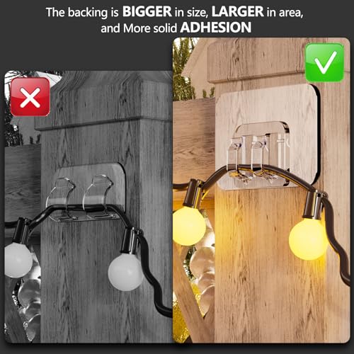 Galetcy Hooks for Outdoor String Lights - 100 Pack with Adhesive Strips - No Damage, No Tools, No Holes, Waterproof and U...