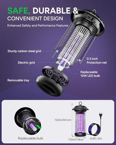 Buzbug LED Bug Zapper Indoor Outdoor, Up to 50000 Hrs Lifespan Lamp, Energy Saving & Dual Band Attraction, 5.6 ft Power Co...