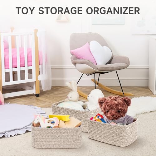 Maxuni 3-Pack Small Storage Baskets for Organizing | Woven Shelf Toy Basket | Rope Baskets for Gifts Empty | Closet Organi...