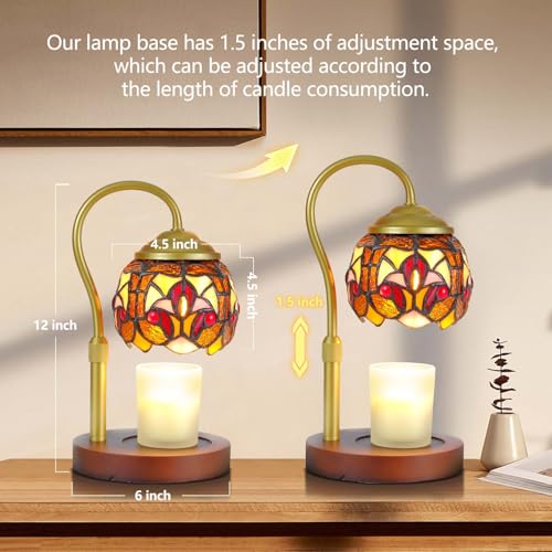 GlitzLamp Baroque Tiffany Style Candle Warmer Lamp with 2 Bulbs - Handcrafted Stained Glass, Height-Adjustable, Timer & 4 ...