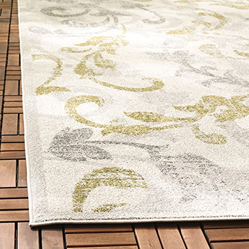 SAFAVIEH Amherst Collection Accent Rug - 4' x 6', Ivory & Light Grey, Floral Scroll Design, Non-Shedding & Easy Care, Idea...