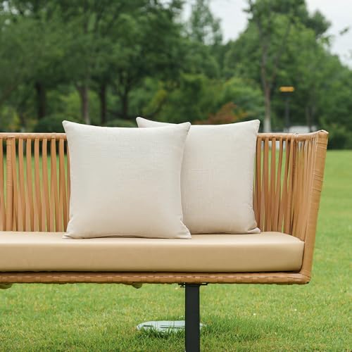 NiNi ALL Pack of 2 Decorative Outdoor Waterproof Pillow Covers Square Linen Textured Garden Cushion Sham Throw Pillowcase ...