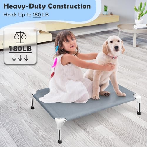 Elevated Cooling Dog Bed, Raised Outdoor Dog Bed for Medium Dogs, Portable Pet Cots with No-Slip Rubber Feet, Double Layer...