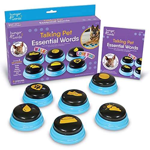 Hunger For Words Talking Pet Essential Words - 6 Piece Set Pre-Recorded Speech Buttons for Dogs, Dog Buttons for Communica...