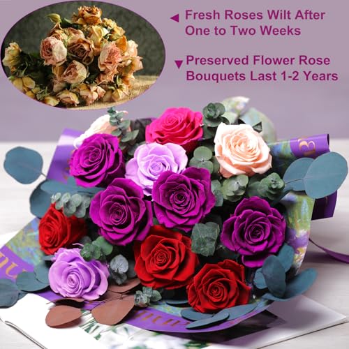 Lovenfold Flowers for Delivery Birthday Flowers Gift for Her,Preserved Flowers Bouquet 12 Roses Mixed Bouquet,Rose Gifts f...