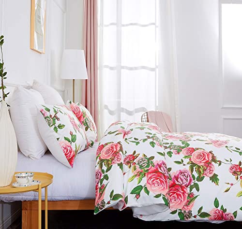 DaDa Bedding Romantic Roses Floral Duvet Cover Set - Lovely Spring Garden Pink w/Pillow Cases - Bright Vibrant Colorful Bl...