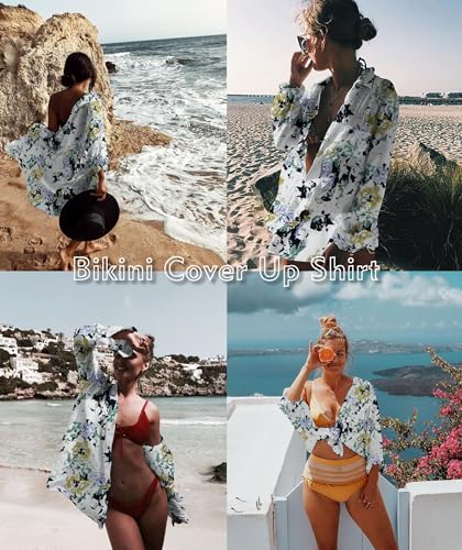 Zoye Chen Women’s Bikini Swimsuit Cover Up Button Down V Neck Shirts Long Sleeve Blouse Beachwear Bathing Suit