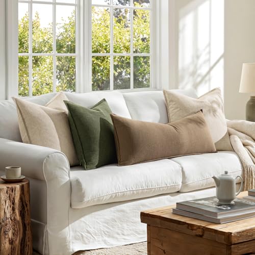 MIULEE Decorative Long Lumbar Throw Pillow Cover for Bed 14x36 Khaki Boho Farmhouse Neutral Couch Pillowcase Pack of 1 Acc...