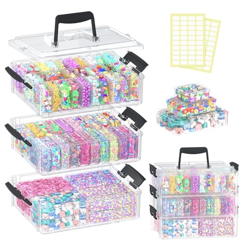 VANSUNS Bead Organizer Box 58 Pcs, 3-Tier Stackable Storage Box, and 3 Different Container Sizes Small Plastic Containers ...