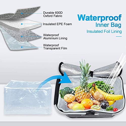 LIQING 35L Large Picnic Basket 2 Layers of Internal Pockets Leak-Proof and Insulated ，Folding with Internal Support for en...