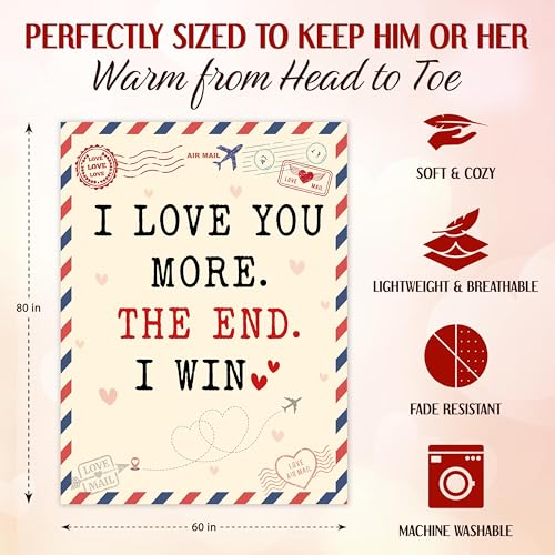 WRAPIX Anniversary Couple Gifts for Men Women - I Love You More Soft Fleece Throw Blanket 60x80 in - Mothers Day Birthday ...
