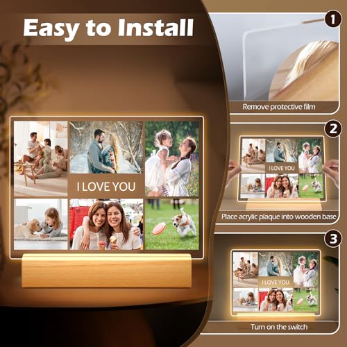 Personalized Mothers Day Gifts for Mom from Daughter Son, Custom Picture Frames, Personalized Photo Frame with Night Ligh...