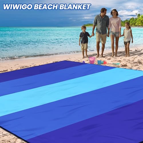 WIWIGO Beach Blanket Waterproof Sandproof Beach Mat 79" X 83"/10'x9'for 2-8 Adults Quick Drying Outdoor Picnic Mat Beach A...