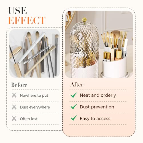 Concealed Toothbrush Holder, Makeup Brush Holder Organizer with Lid, 360 Swivel Cosmetic Brush Organizer, Waterproof and D...
