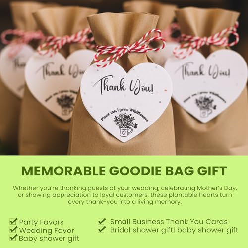 50 Plantable Seed Paper Hearts with Wildflower Seeds- A Thank You Card That Grows | A Memorable Gift Tag That Keeps Giving...
